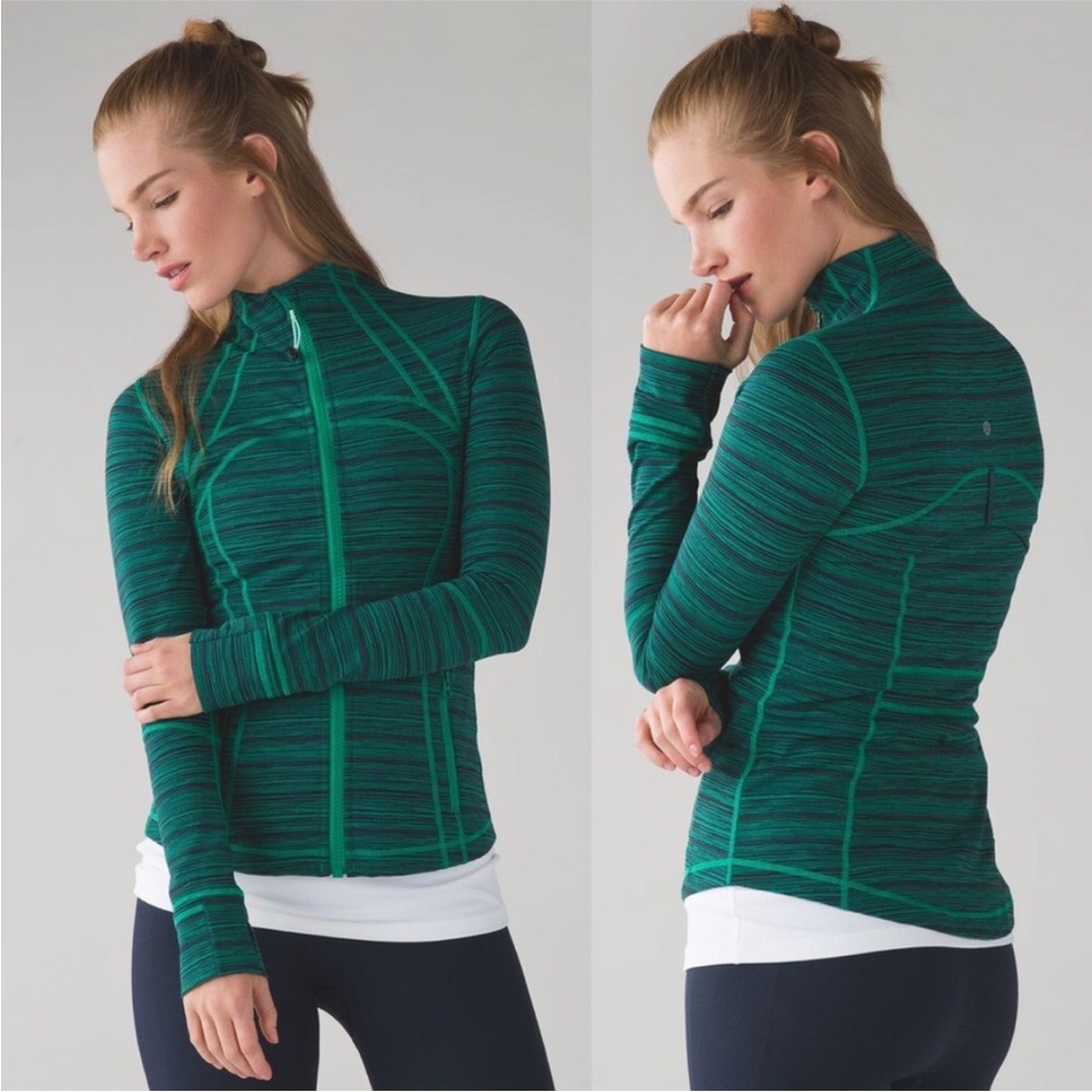 Lululemon Athletica Define Jacket Cyber Jungle Hero Green/Blue Stripe Size 4